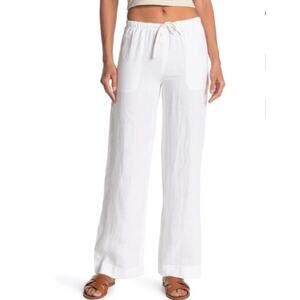 Vince White‎ Wide Leg 100% Hemp Pants Size M Lagenlook Coastal Cool Quiet Luxury